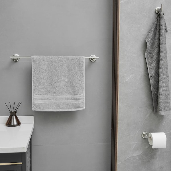Bathroom Hardware Set 4-Piece Bath Hardware Set with Towel Bar, Robe Hook, Toilet Paper Holder in Brushed Nickel