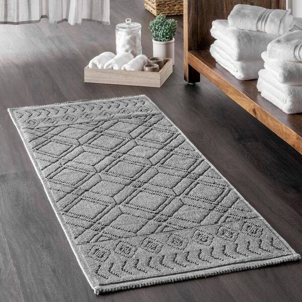 1pc Stone Texture Anti-slip Bath Rug, Grey Washable Floor Mat For