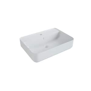 24 in. x 17 in. Ceramic Rectangular Vessel Bathroom Sink in White