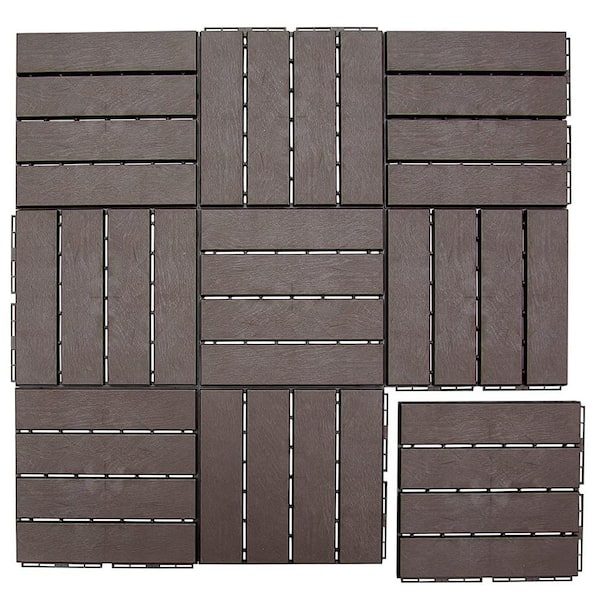 Kahomvis 1 ft. x 1 ft. Quick Deck Outdoor Waterproof Flooring All Weather Composite Deck Tile in Dark Brown (9 sq. ft. Per Box)