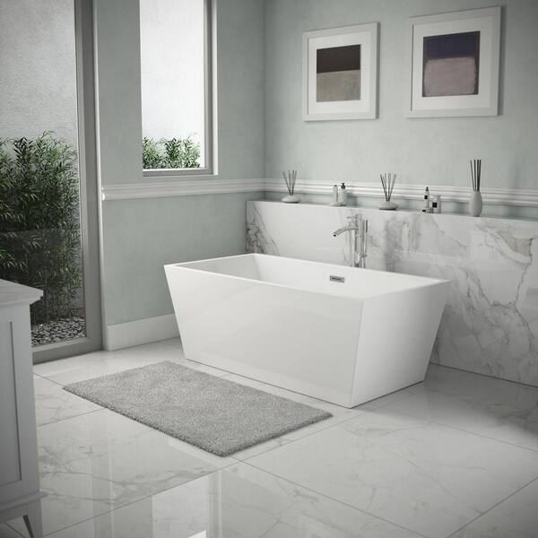 Sara 63 in. Acrylic Flatbottom Center Drain Soaking Tub in White with Floor Mounted Faucet in Chrome Sara 63 in. Acrylic Flatbottom Center Drain Soaking Tub in White with Floor Mounted Faucet in Chrome