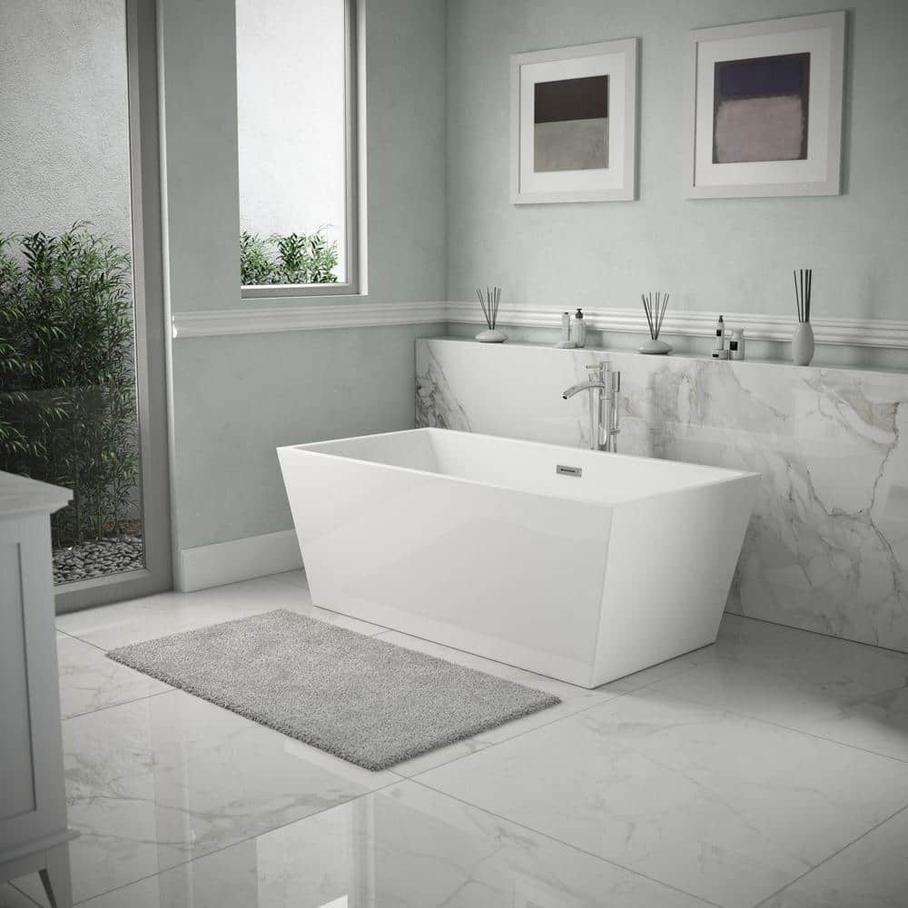 Sara 63" White Acrylic Freestanding Soaking Tub with Chrome Faucet