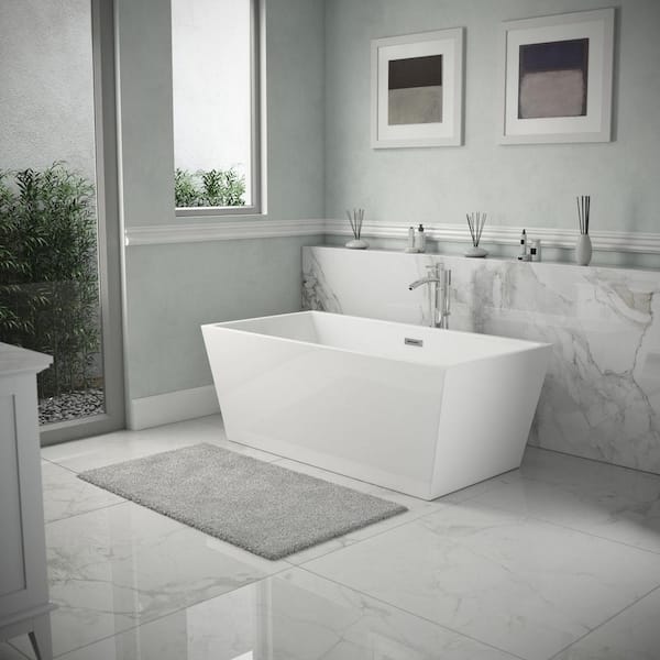 Sara 63 in. Acrylic Flatbottom Center Drain Soaking Tub in White with Floor Mounted Faucet in Chrome Sara 63 in. Acrylic Flatbottom Center Drain Soaking Tub in White with Floor Mounted Faucet in Chrome