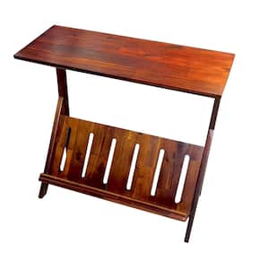 10 in. Mahogany Finish Rectangle Acacia K End Table with Display Rack