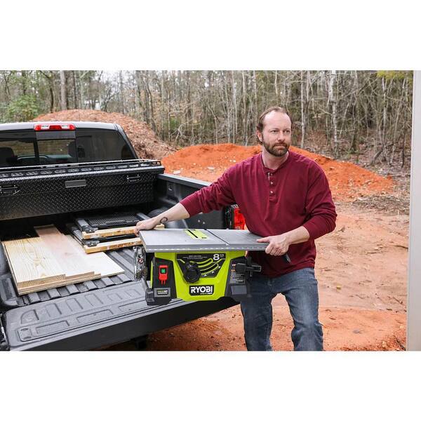 RYOBI ONE HP 18V Brushless Cordless 8 1 4 in. Compact Portable Jobsite Table Saw and Miter Saw Kit w 2 Batteries Charger PBLTS01K PBT01B
