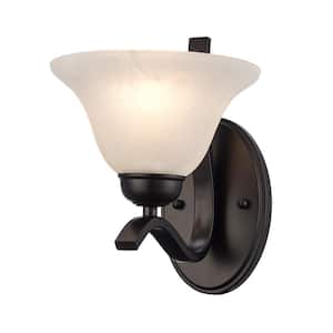 Hollyslope 1-Light Rubbed Oil Bronze Indoor Wall Sconce Light Fixture with Marbleized Glass Shade