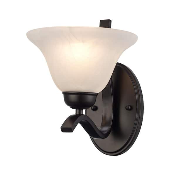 Bel Air Lighting Hollyslope 1-Light Rubbed Oil Bronze Indoor Wall Sconce Light Fixture with Marbleized Glass Shade