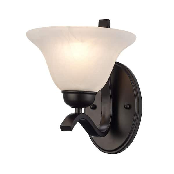 Hollyslope 1-Light Rubbed Oil Bronze Indoor Wall Sconce Light Fixture with Marbleized Glass Shade