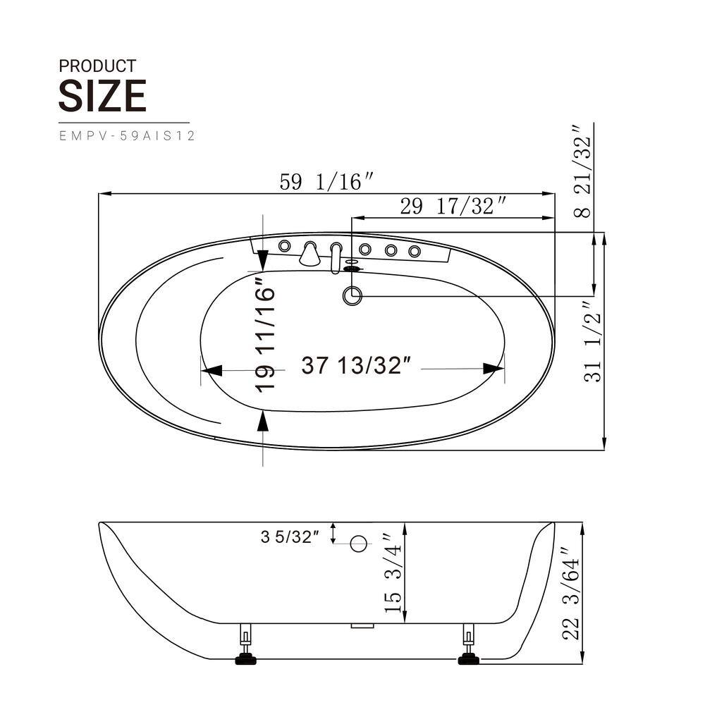 59" White Acrylic Freestanding Whirlpool Bathtub with Faucet