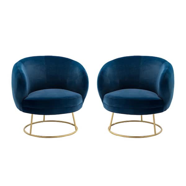ARTFUL LIVING DESIGN Figenia Navy Velvet Barrel Chair with Metal Base (Set of 2)
