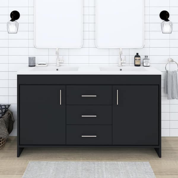 VOLPA USA AMERICAN CRAFTED VANITIES Rio 60 in. W x 19 in. D Bath Vanity in Black with Acrylic Vanity Top in White with White Basin