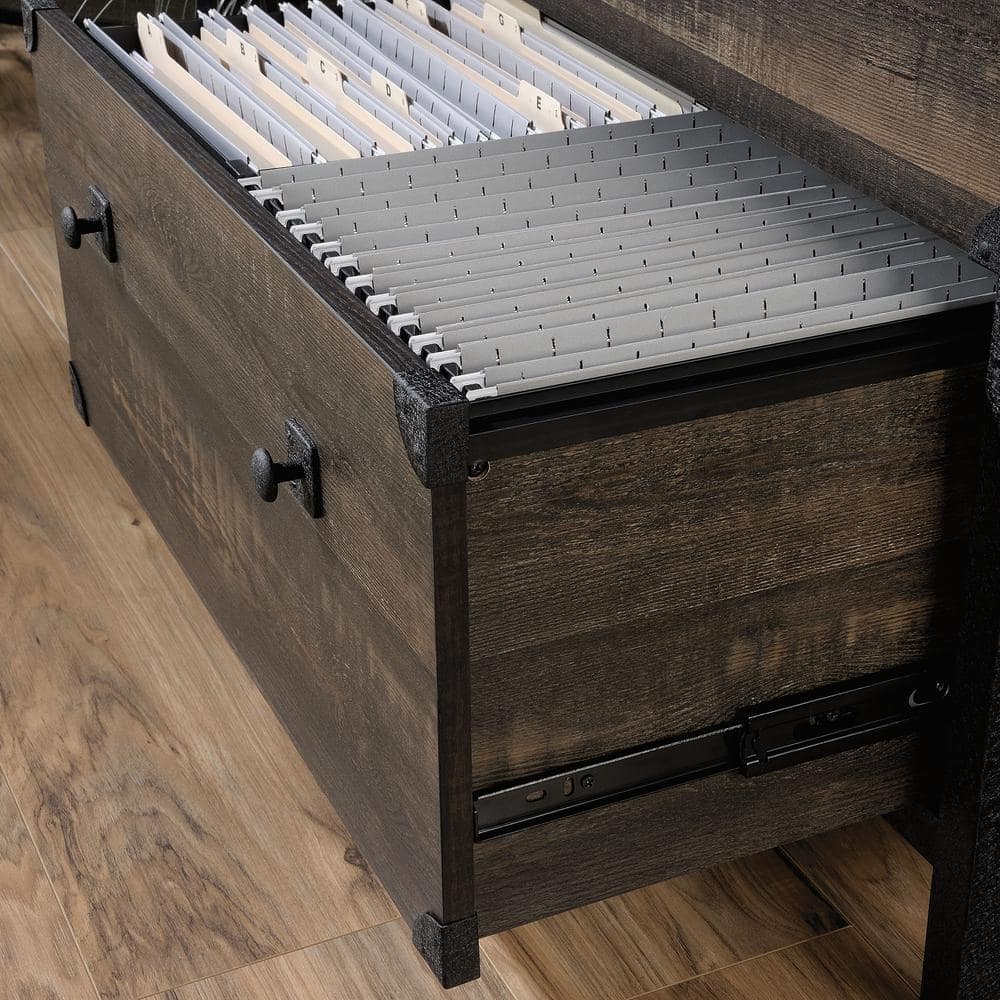 Carbon Oak 2-Drawer Industrial Lateral File Cabinet