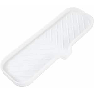 12 in. Silicone Bathroom Soap Dishes with Drain and Kitchen Sink Organizer, Sponge Holder, Dish Soap Tray in White.