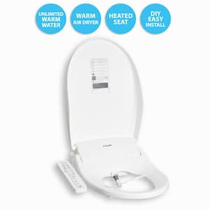 Electric Bidet Seat for Elongated Toilet with Unlimited Heated Water, Heated Seat, Dryer, Control Panel in White