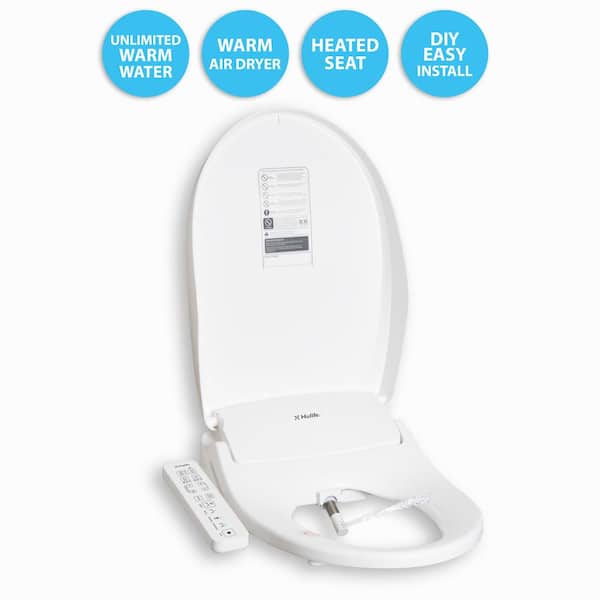 Hulife Electric Bidet Seat for Elongated Toilet with Unlimited Heated Water, Heated Seat, Dryer, Control Panel in White