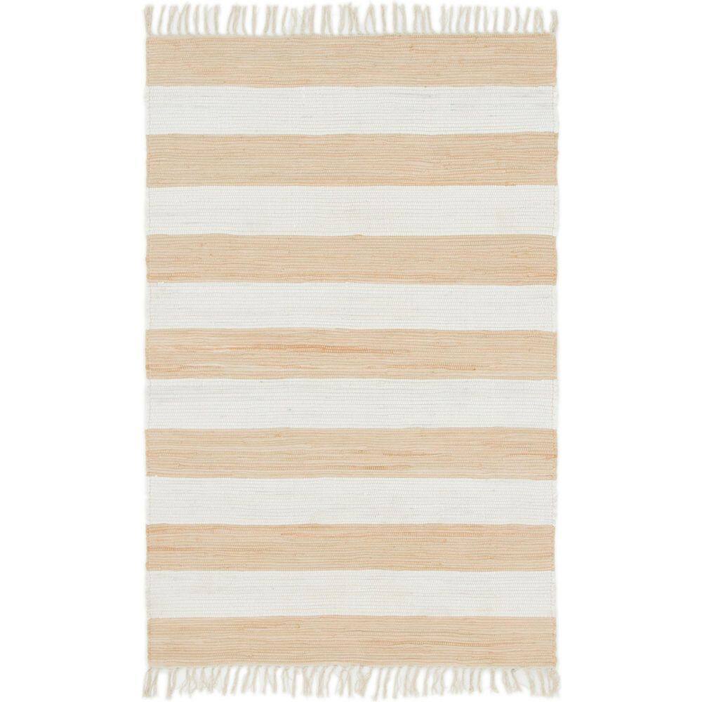 Handmade Beige and Brown Braided Rectangular Cotton Rug