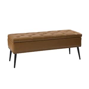 Conrado Camel Upholstered Flip Top Storage Bedroom Bench