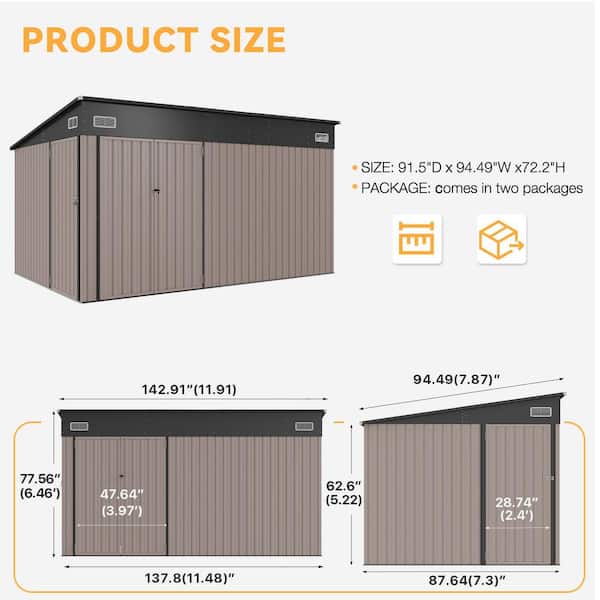 Sizzim 12 ft. W x 8 ft. D Outdoor Lean to Storage Metal Shed with