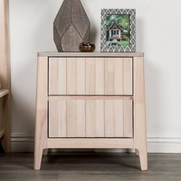 Hubbard Washed White 2-Drawer 21 in. W Nightstand with Vertical Fluting and Splayed Bracketed Feet