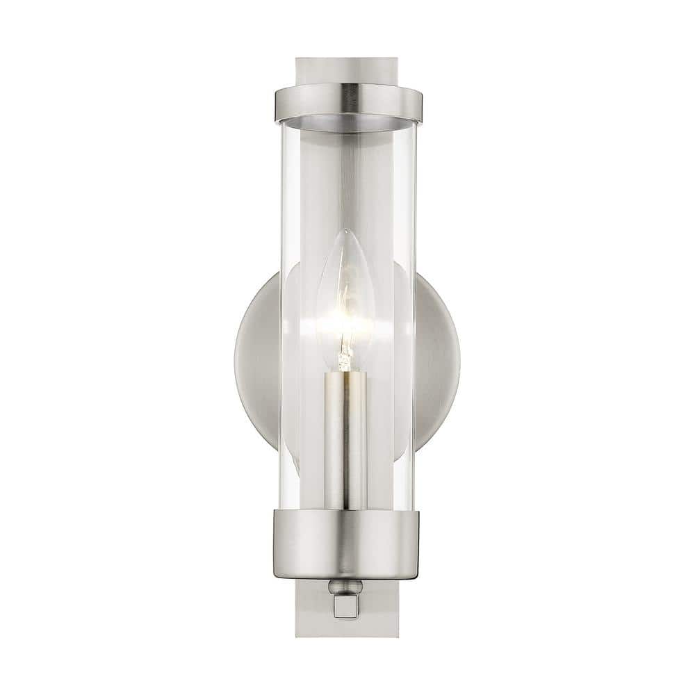 Sleek Brushed Nickel Dimmable Wall Sconce with Clear Glass