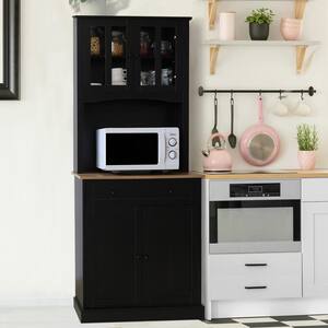 72 in. H Black Kitchen Pantry Organizers with Buffet Cupboard, Microwave Stand and Adjustable Shelves