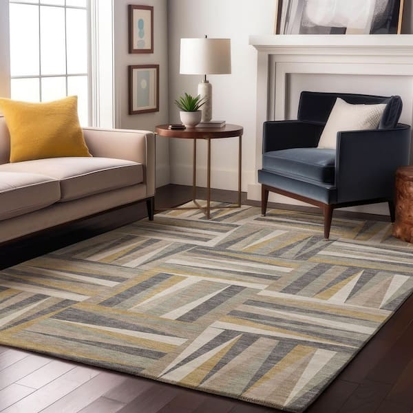 Mayfield Premium Machine Washable Abstract AMF1012 Beige 10 ft. x 14 ft. Area Rug