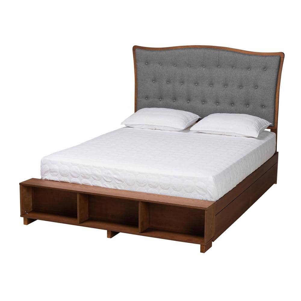 Baxton Studio Kalare Gray Wood Frame Queen Storage Platform Bed, Grey/Walnut Brown