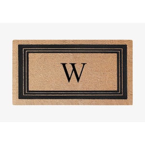 A1HC Flock Black/Beige 18 in x 30 in Natural Coir Thin-Profile Non-Slip Outdoor Durable Monogrammed W Doormat