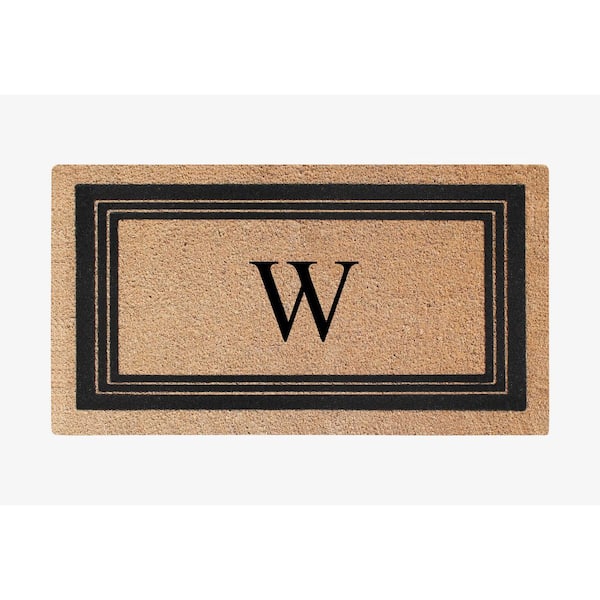 A1 Home Collections A1HC Flock Black/Beige 18 in x 30 in Natural Coir Thin-Profile Non-Slip Outdoor Durable Monogrammed W Doormat