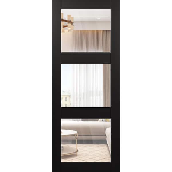 Vona 3 Lite 30 in. x 80 in. Black Matte 3-Lite Clear Glass Composite Solid Core Wood Interior Door Slab
