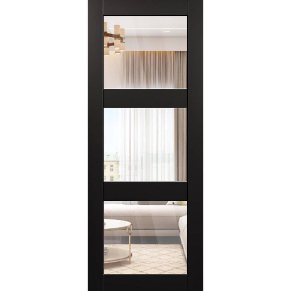 Vona 3 Lite 24 in. x 96 in. Black Matte 3-Lite Clear Glass Composite Solid Core Wood Interior Door Slab price history on PriceWatchPro