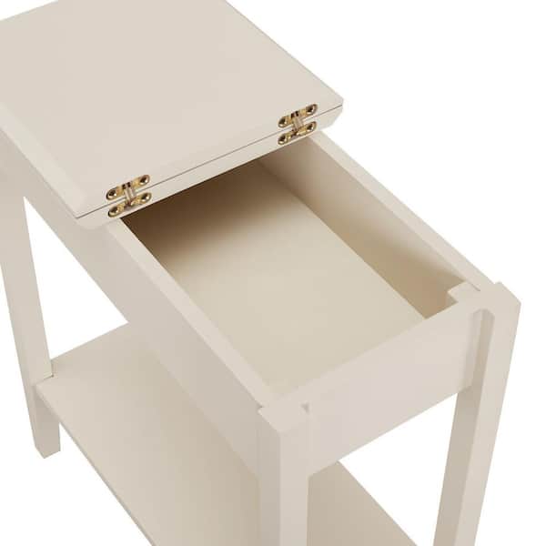 HOMESTOCK Cream Narrow End Table with Storage, Flip Top Narrow Side Tables  for Small Spaces, Slim End Table with Storage Shelf 85538W - The Home Depot