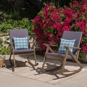 Gus Gray Wood Patio Outdoor Rocking Chairs with Gray Cushions (2-Pack)