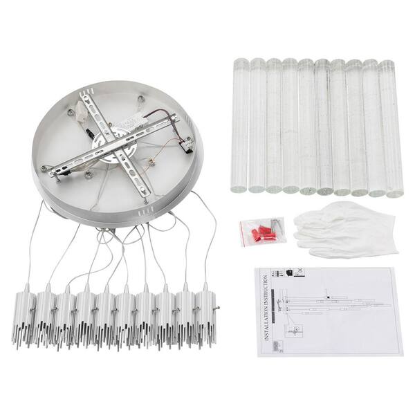 OUKANING 10-Light Integrated LED Silver Adjustable Long Attic