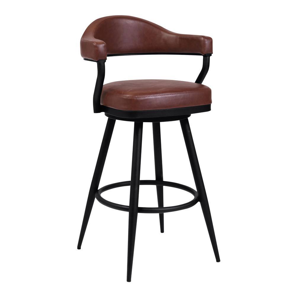 Armen Living Natalie Contemporary 30 Bar Height Barstool in Black Powder Coated Finish and Vintage Grey Faux Leather 