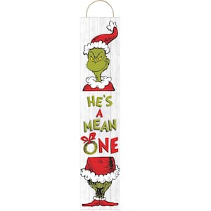 47 in. x 9.5 in. White Wood Christmas Grinch Large Plank Sign
