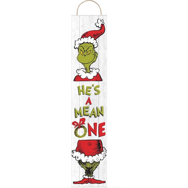 Amscan 47 in. x 9.5 in. White Wood Christmas Grinch Large Plank Sign