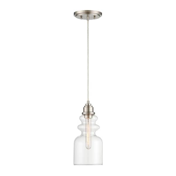 Savoy House 6 in. W x 10 in. H 1-Light Brushed Nickel Mini Pendant Light with Clear Glass Shade