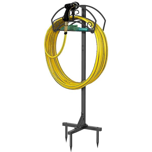AULEDIO Garden Hose Stand Metal Hose Storage Freestanding Hose Holder with Layer of Storage, Black
