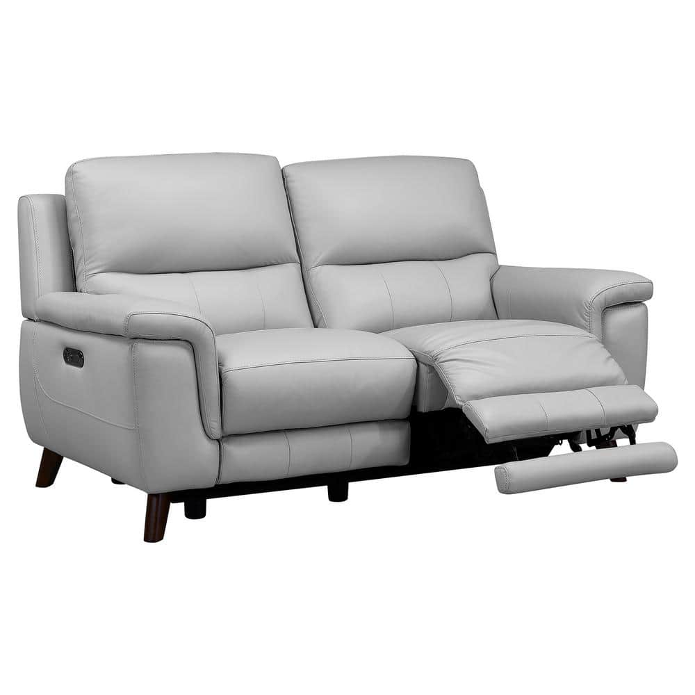 Contemporary Gray Top Grain Leather Power Reclining Loveseat with USB