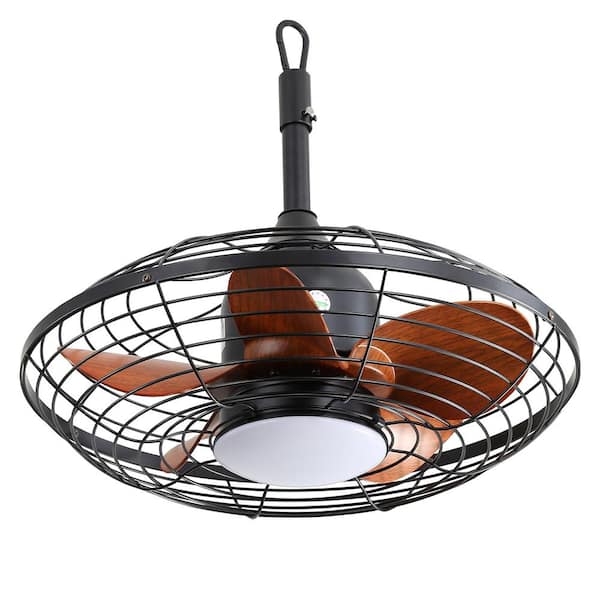 Jushua 20 in Indoor/Outdoor Black Downrod Mount Ceiling Fan LED 18W 3CCT 5 ABS Blades DC Motor with Hanging and Hook