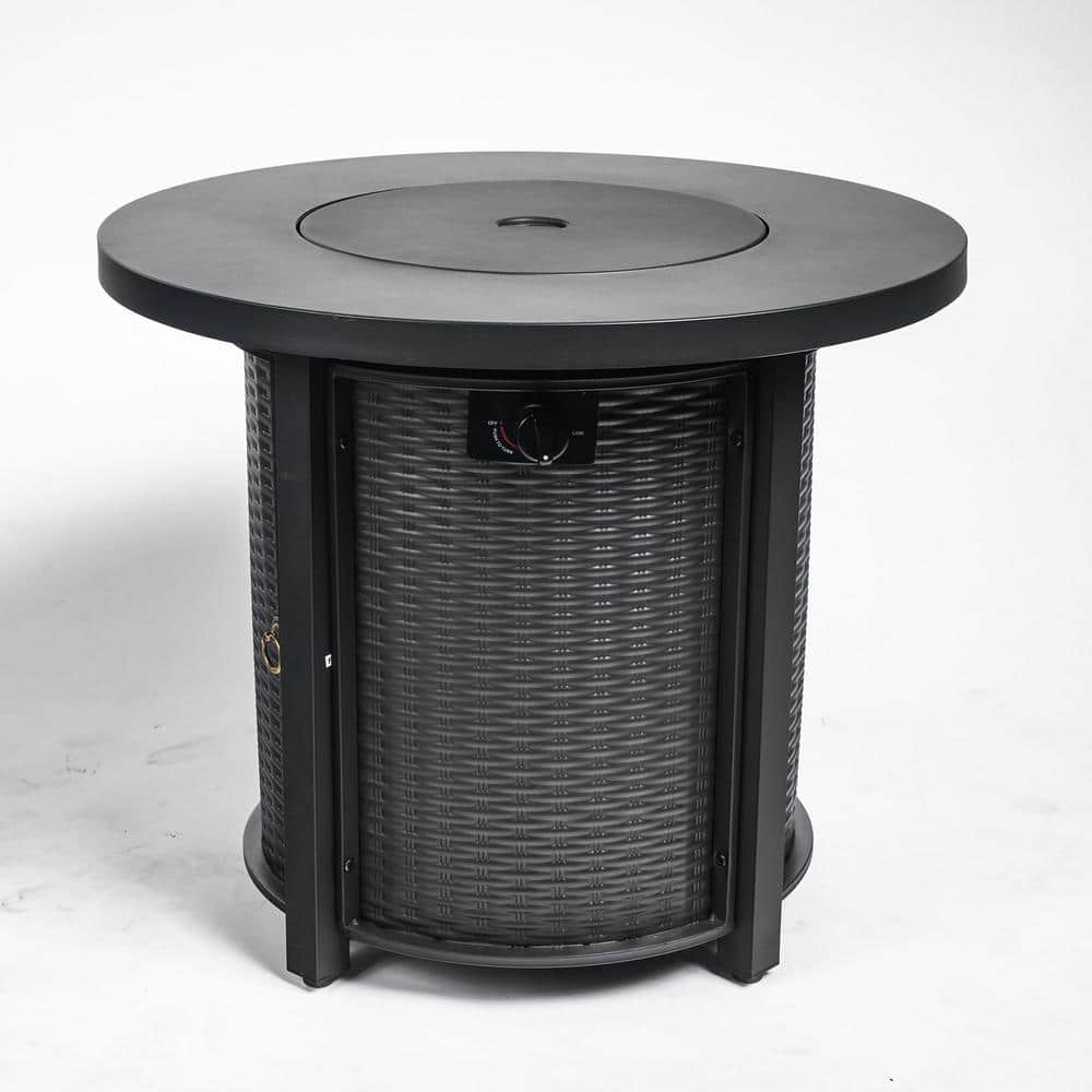 Black 30 in. Round Outdoor Steel Propane Fire Pit Table 40,000 BTU Fire Tab