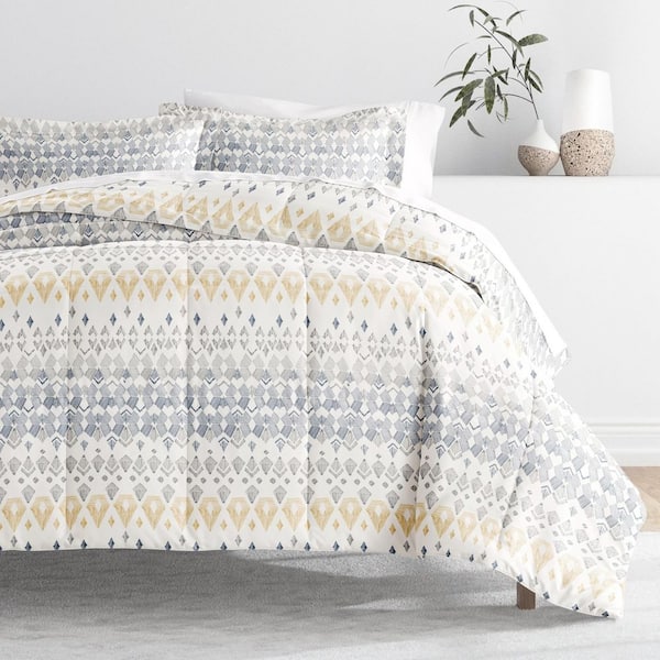 3pc Microfiber Ultra Soft All Season Down Alternative Patterned King Comforter Set in Gray Mayan Stamp