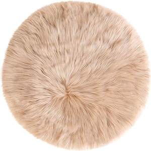 Faux Sheepskin Fur Beige 10 ft. Fuzzy Cozy Furry Rugs Round Area Rug