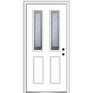 Majestic 30 in. x 80 in. Left-Hand Inswing 1/2 Lite 2-Lite 2-Panel Decorative Primed Fiberglass Prehung Front Door