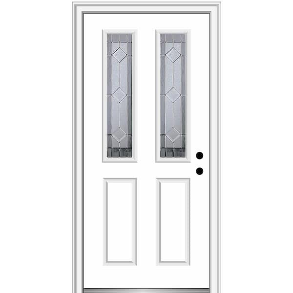 MMI Door Majestic 30 in. x 80 in. Left-Hand Inswing 1/2 Lite 2-Lite 2-Panel Decorative Primed Fiberglass Prehung Front Door