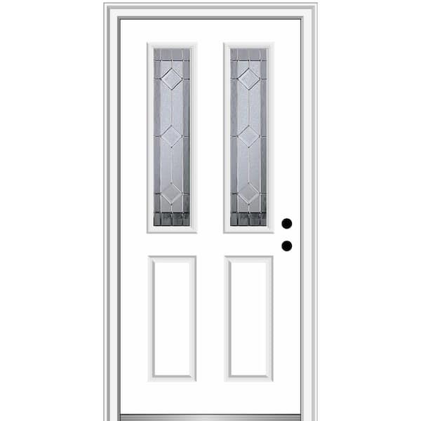 MMI DOOR Majestic 32 in. x 80 in. Left-Hand Inswing 1/2 Lite 2-Lite 2-Panel Decorative Primed Fiberglass Prehung Front Door