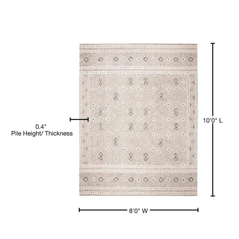Grey and Ivory Hand-Tufted Wool 8' x 10' Area Rug