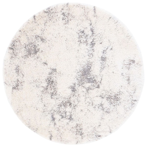Cloud Shag 7 ft. x 7 ft. Round Ivory/Gray Abstract Distressed Area Rug
