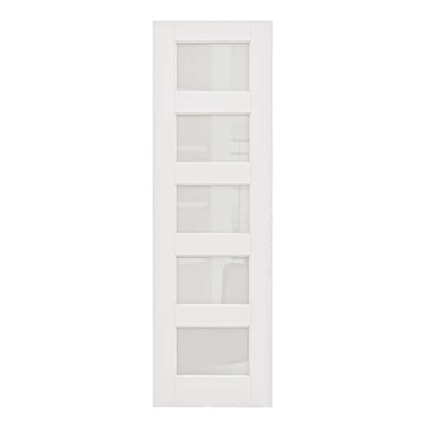 24 in. x 80 in. Solid Core 5-Lite Tempered Frosted Glass White Primed MDF Interior Door Slab